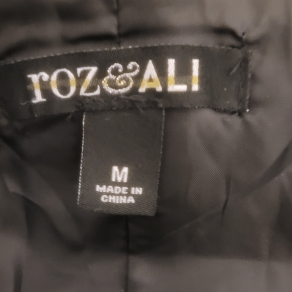 Roz & Ali Black Velvet Moto Biker Jacket Sz Medium Quilted Front Bottom Band - Picture 2 of 10